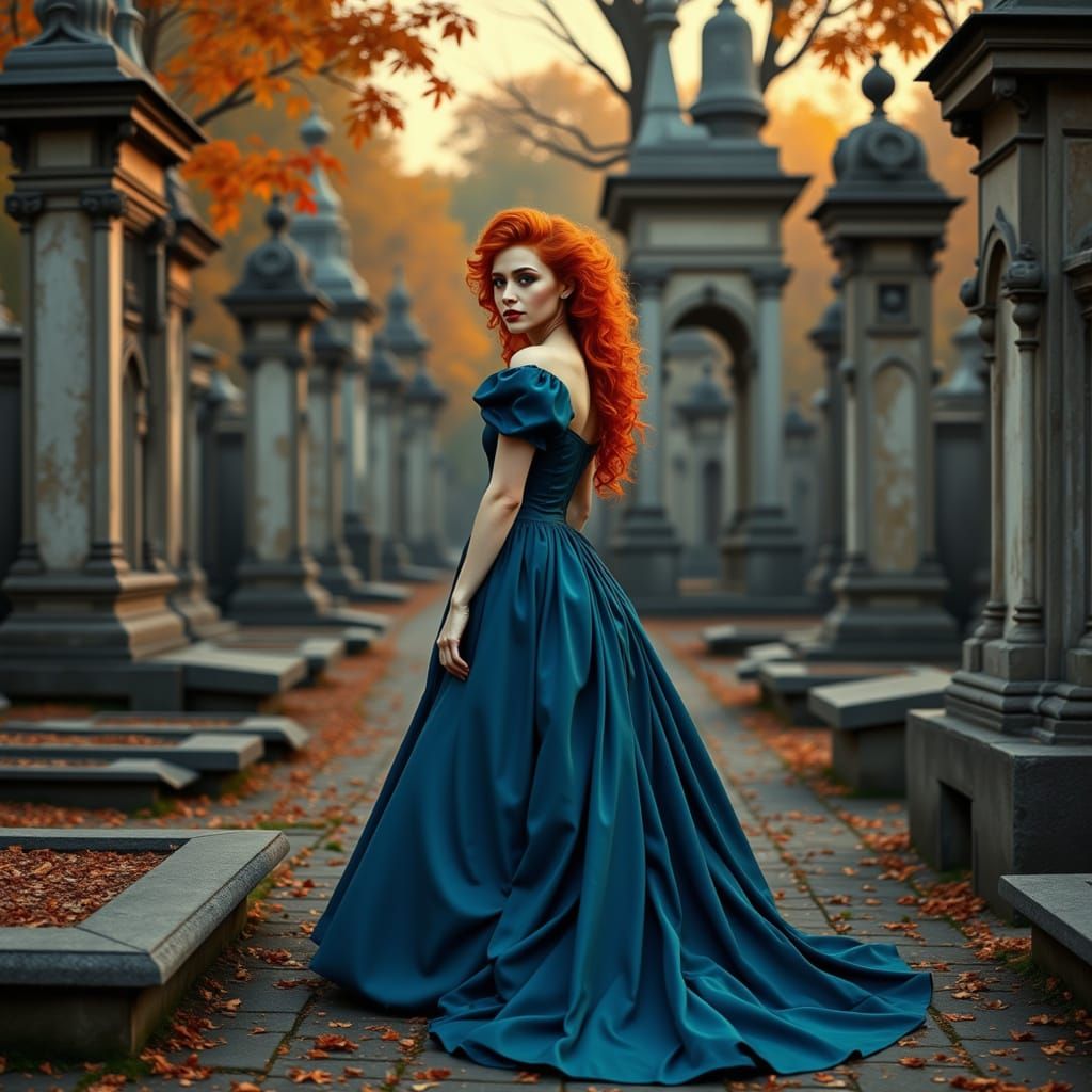 Baroque Portrait of a Red-Haired Woman in Indigo Gown