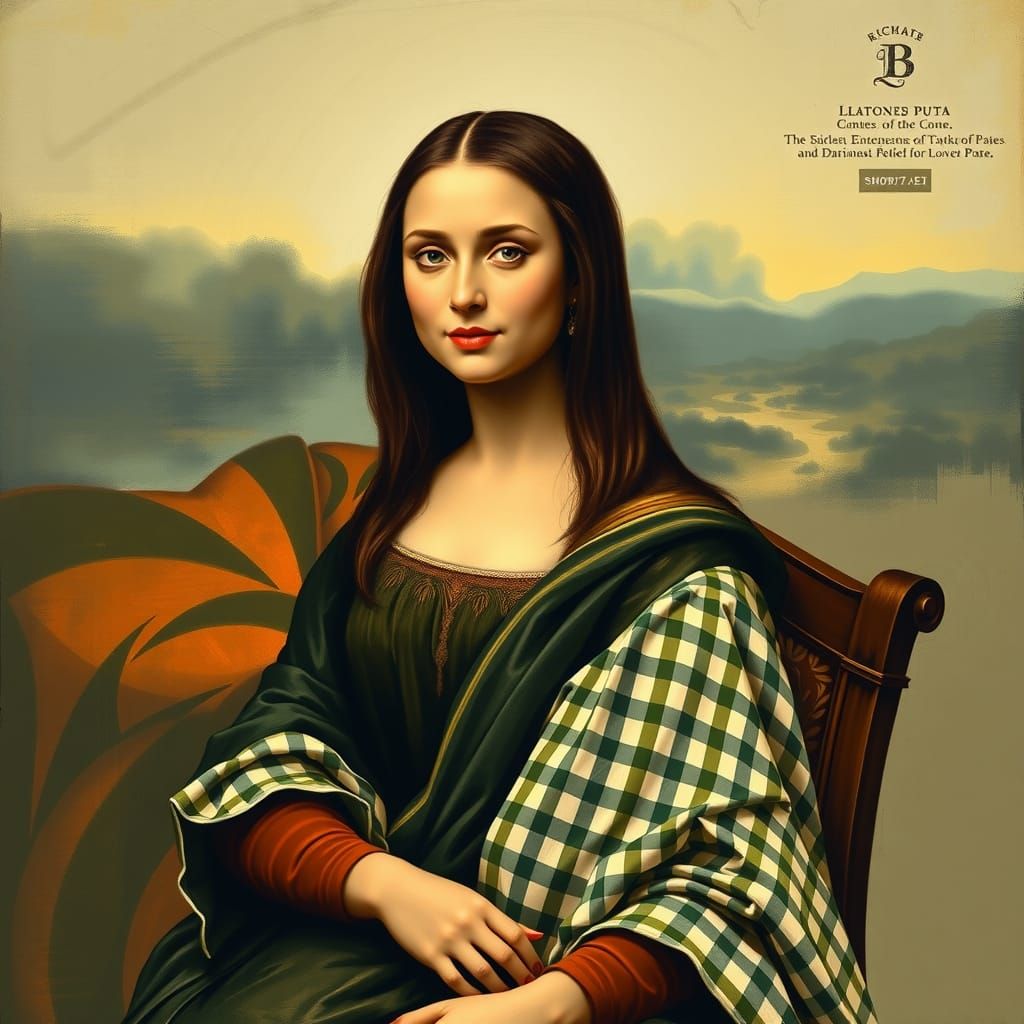 Renaissance Pop Art Mona Lisa in Whimsical Gingham