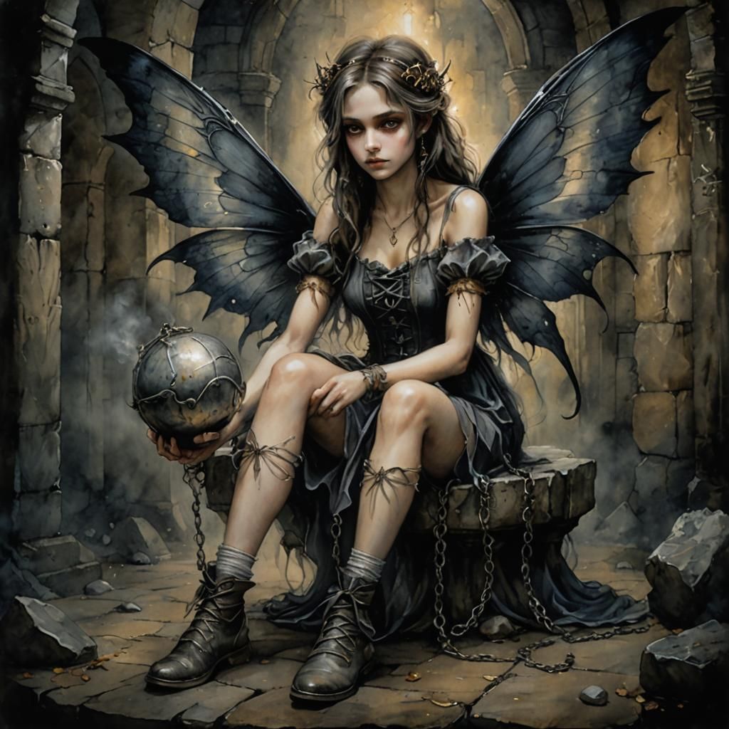 Captive Fairy in Dark Whimsy Watercolour Illustration