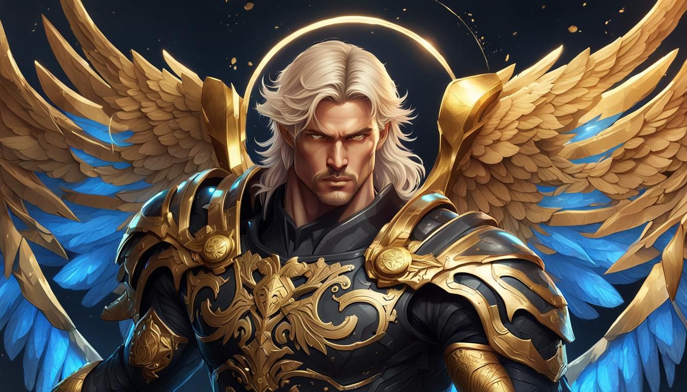 Angel Uriel in Golden Armor, Hyperrealistic Illustration