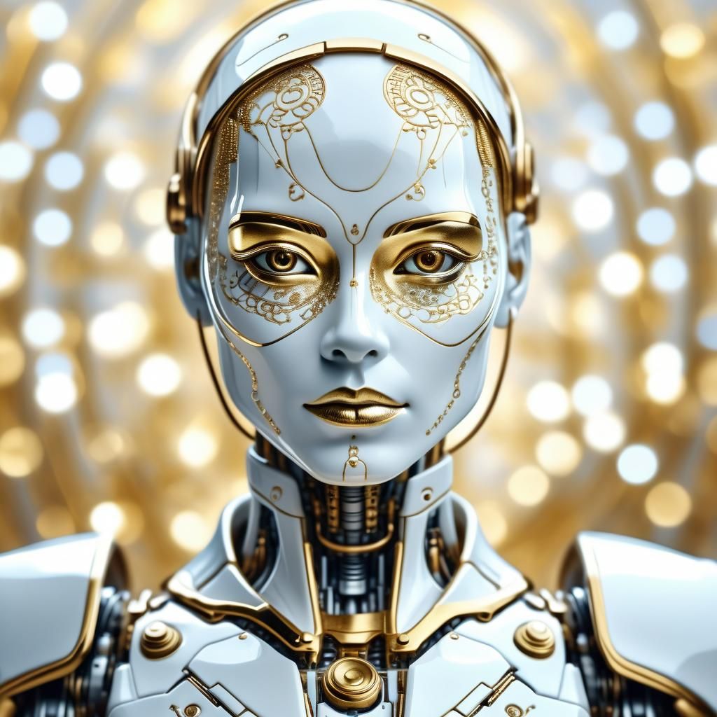 Porcelain Cyborg: Gold and White Beauty