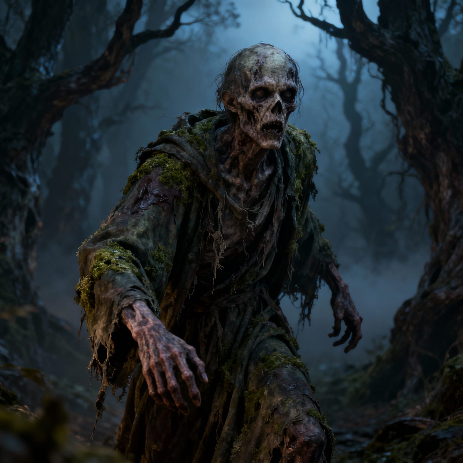 Undead Figure in Eldritch Forest, Dark Fantasy Art