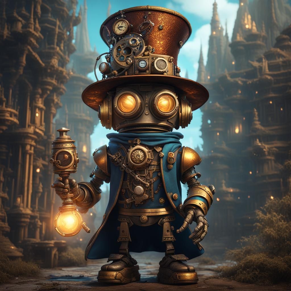 Steampunk Robot Wizard in Detailed Matte Painting