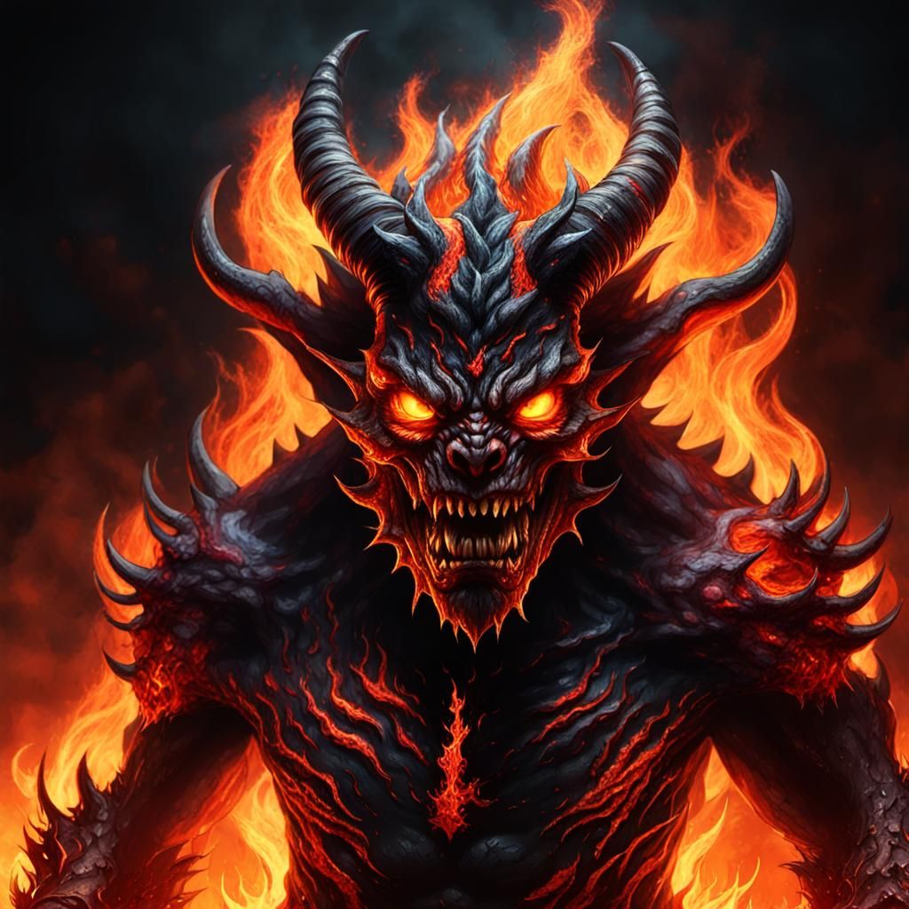 Infernal Demon Engulfed in Flames: Dark Fantasy Art