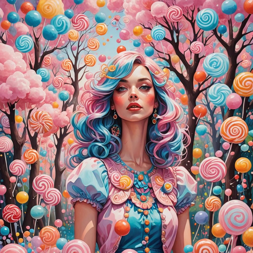 Model in a Candy Land Gouache Illustration