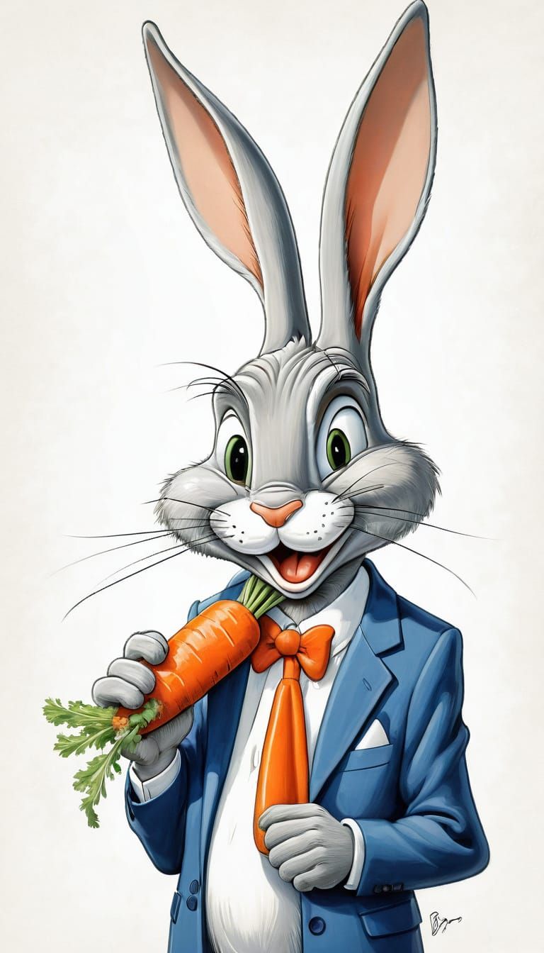Colour Caricature of Bugs Bunny Enjoying a Carrot