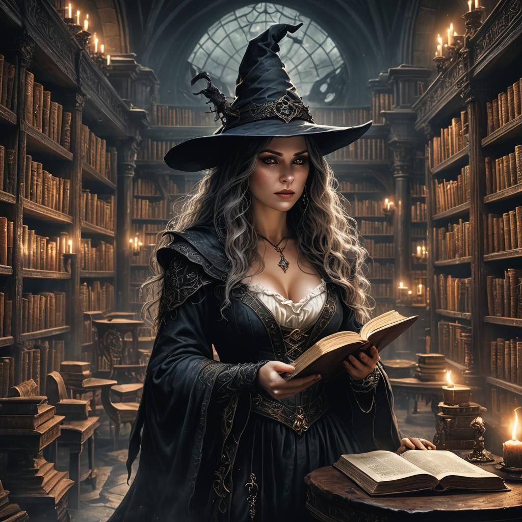 Dark Fantasy Witch Reading Magic Book