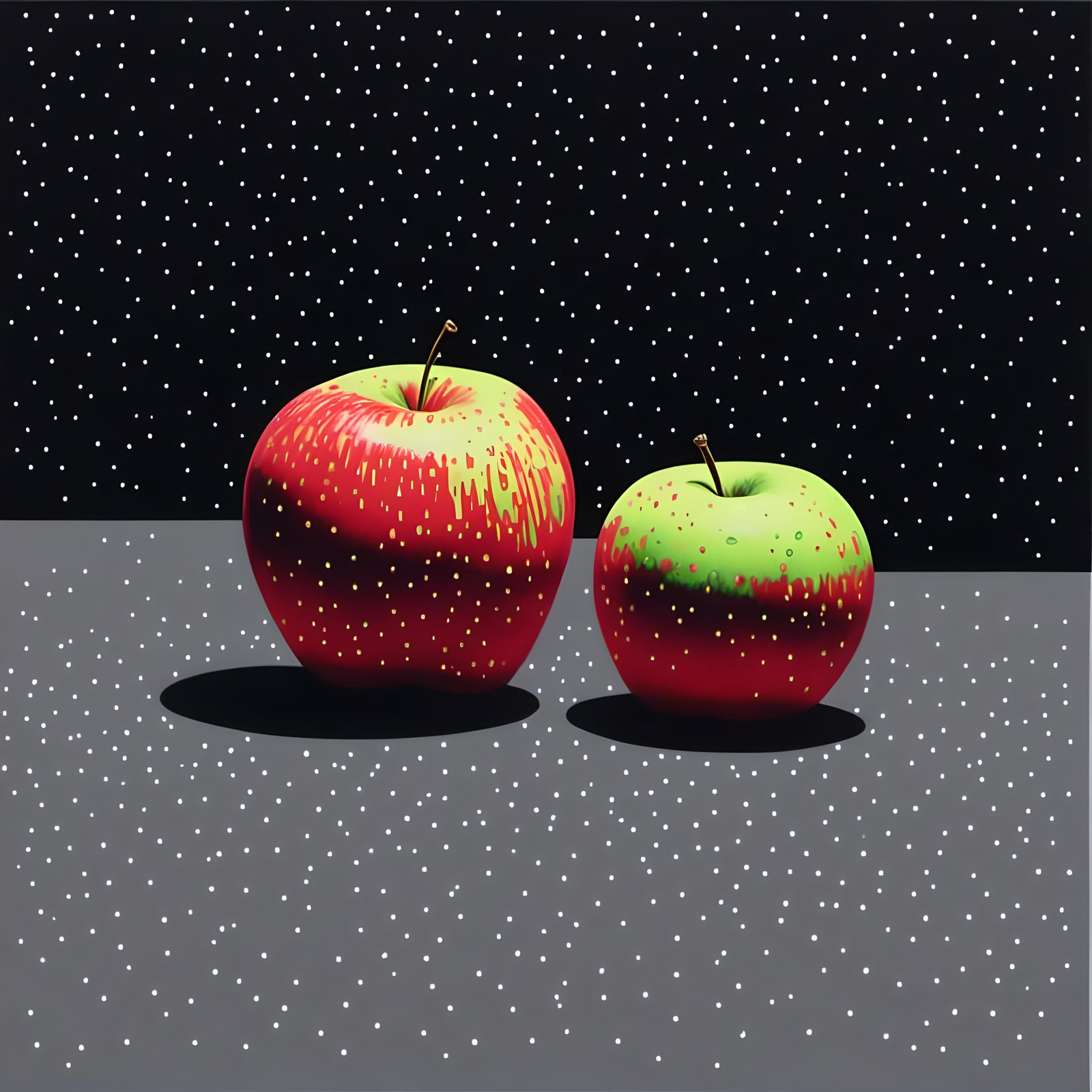 Neon Apple Linocut on Black Backdrop