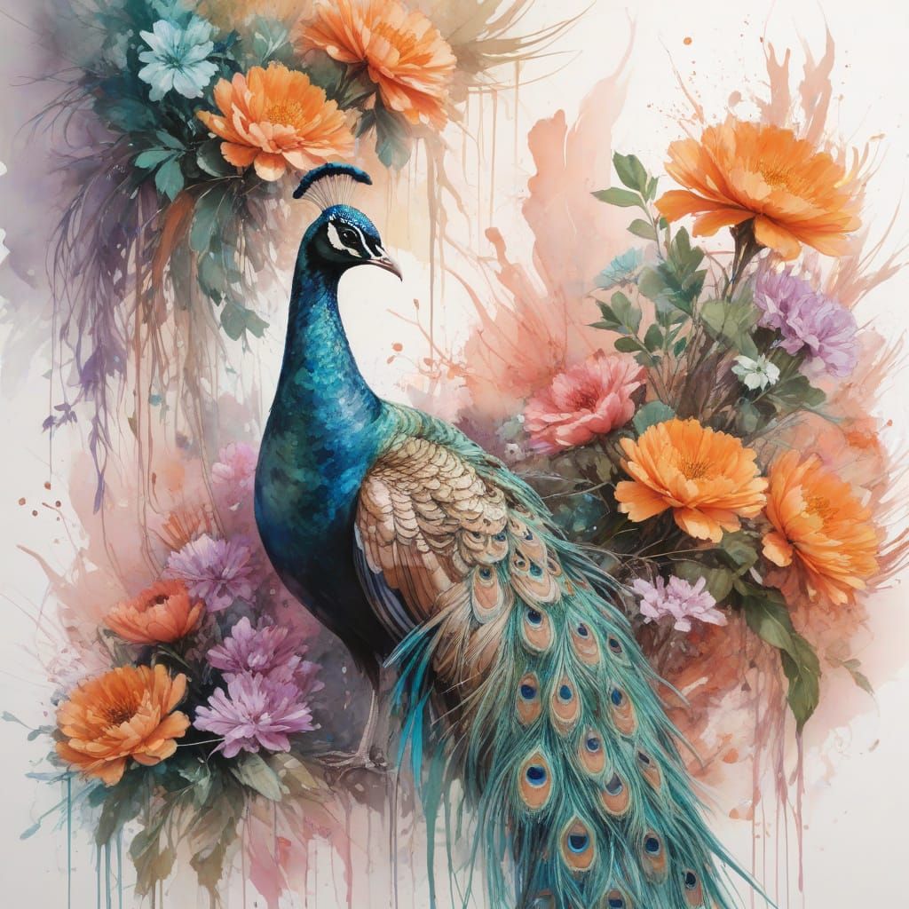 Peacock in Ornate Indian Palace Courtyard