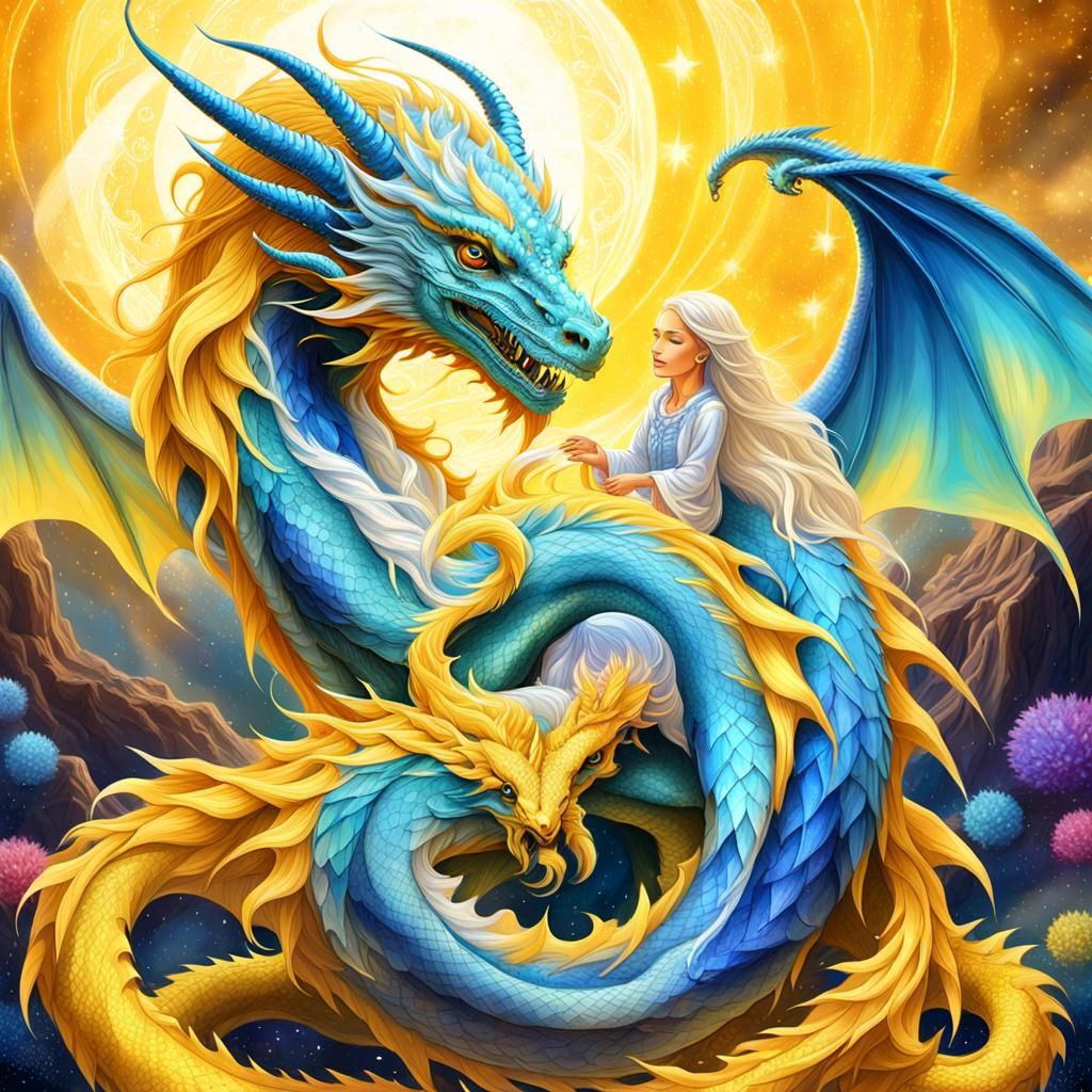 Dragon Mother and Child in Astral Embrace