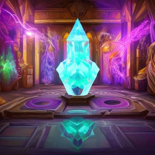 Sorcerer and Glowing Crystals: Hyperrealistic Concept Art
