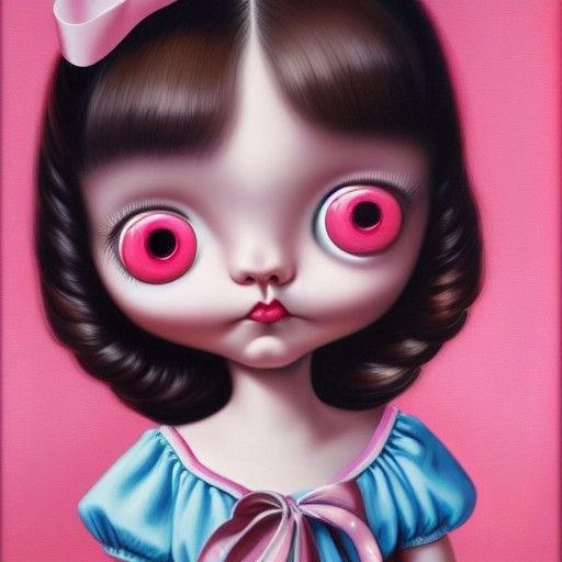 Two Big-Eyed Girls Share Lollipop in Keane Style