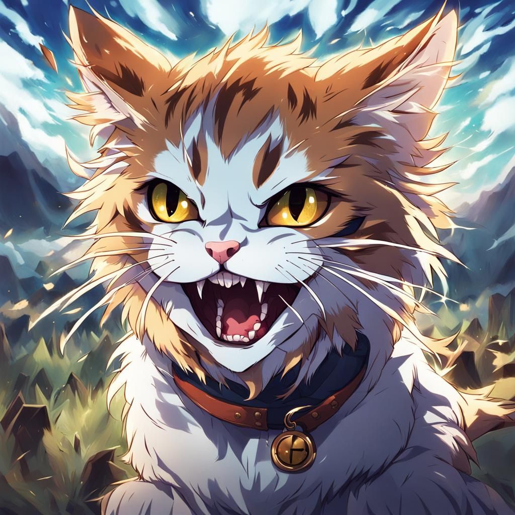 Fearsome Manga Cat Bares Teeth