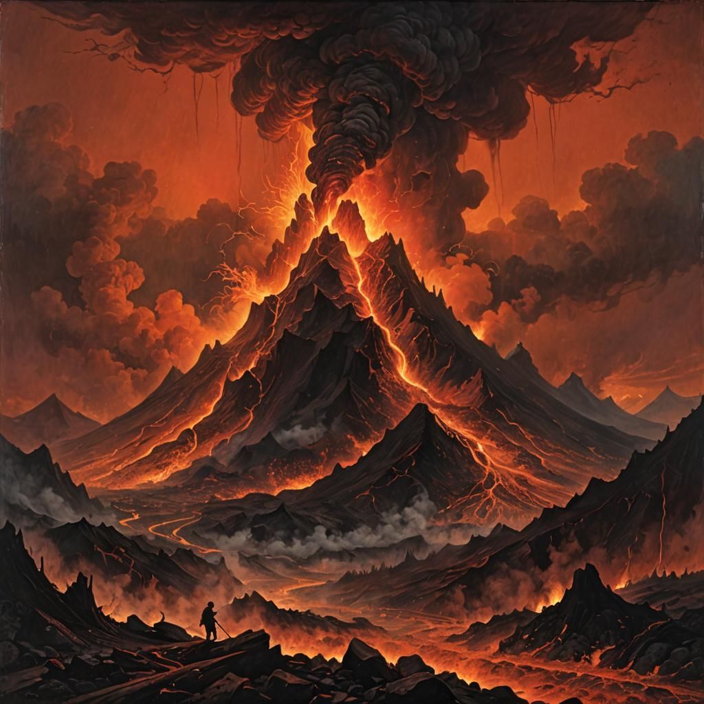 Volcano Erupts in Bierstadt-Style Landscape