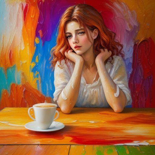 Poetic Coffee Explosion: Neo-Impressionist Oil Painting