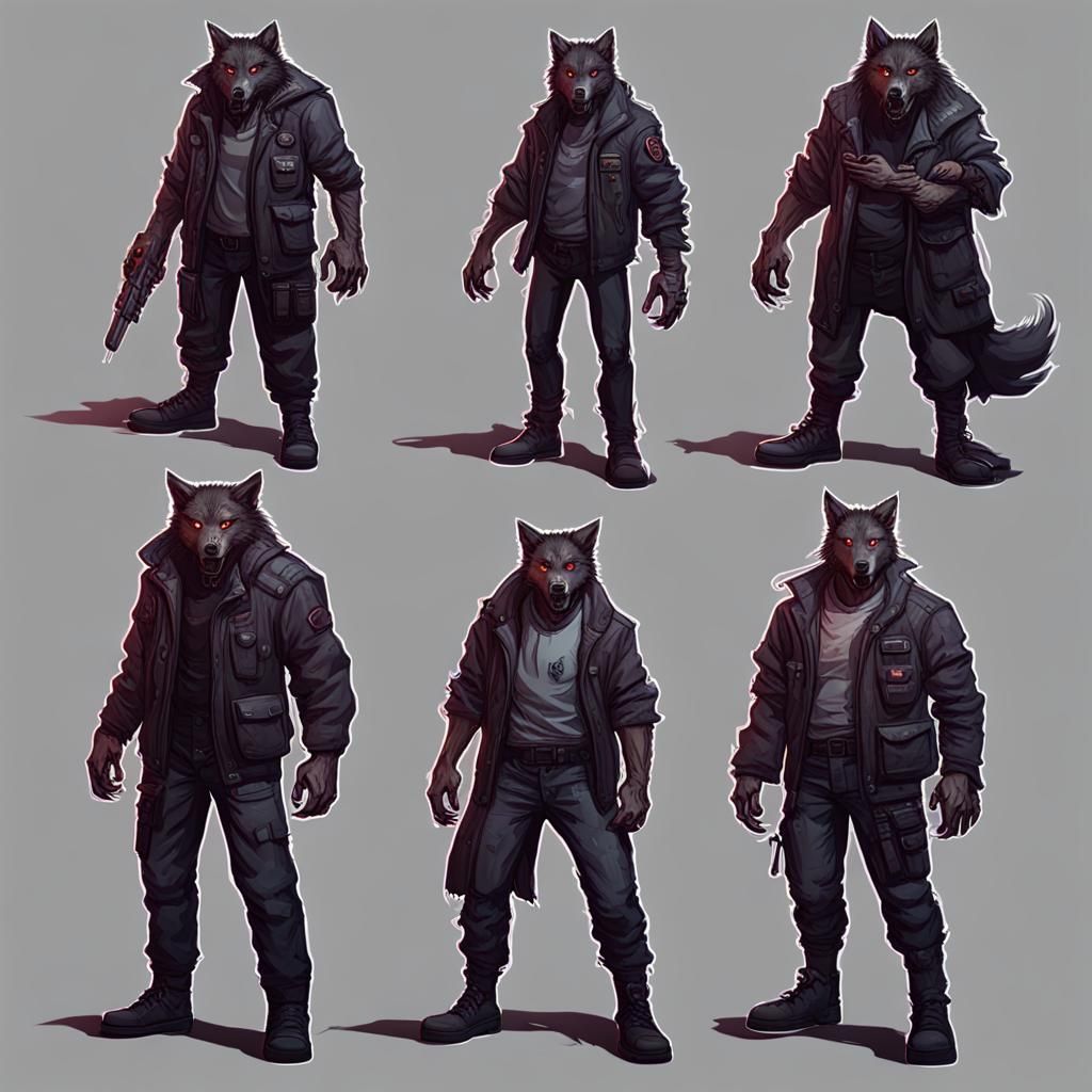 Cyberpunk Werewolf Pack Roaming Neo-City Streets
