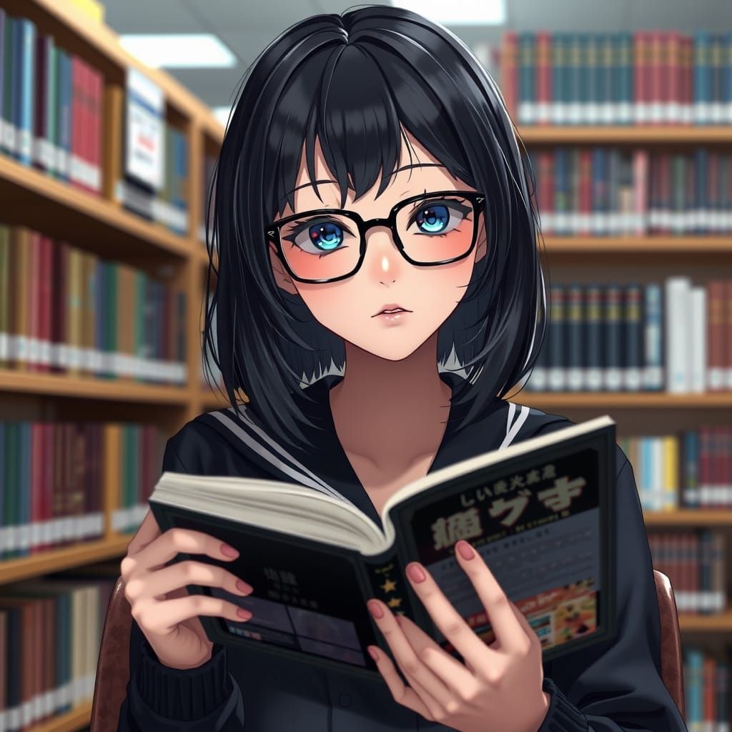 Mysterious Teenage Girl Enjoys a Literary Masterpiece in a C...