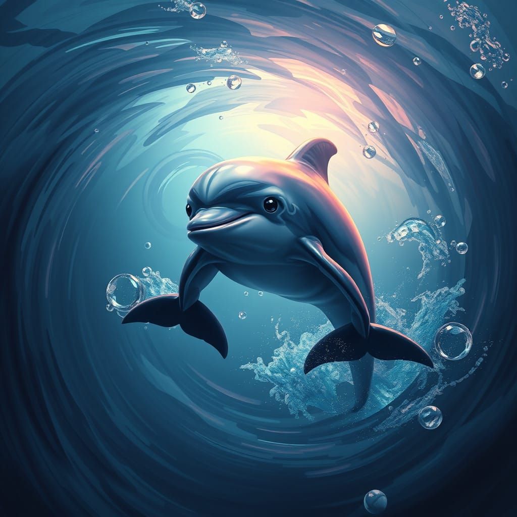 Majestic Baby Dolphin in Dreamlike Oceanic Landscape