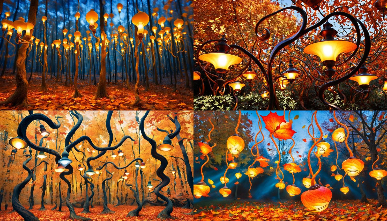 Surreal Autumn Lamps Floating in Mid-Air