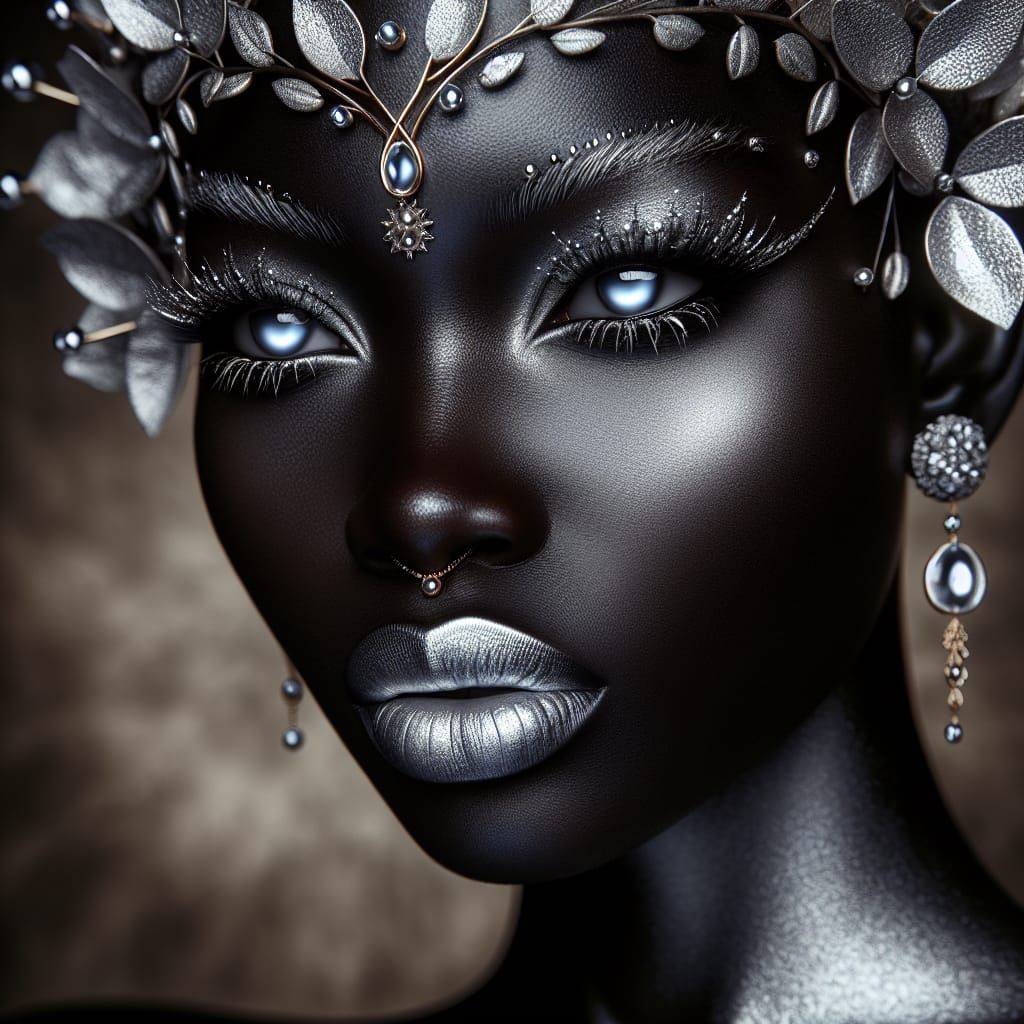 Silver Goddess Portrait with Metallic Makeup