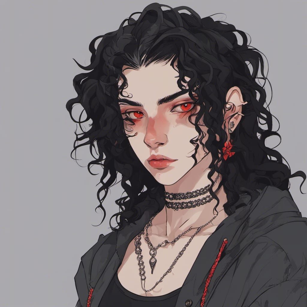 Androgynous Character with Horns in Anime Style