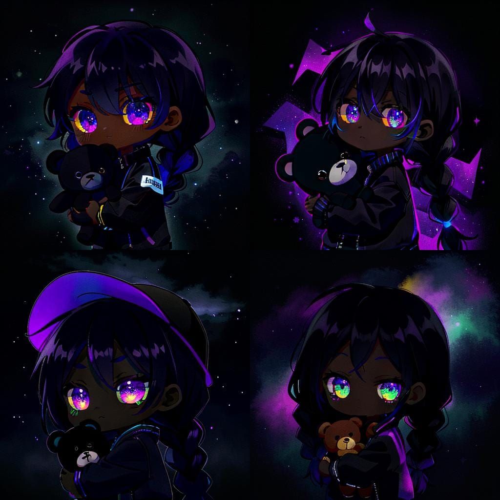 Chibi Kid in Glow-in-Dark Jacket with Teddy Bear