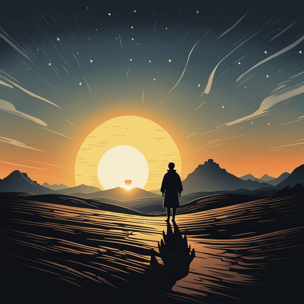 Heart Sun Rises Over Minimal Landscape