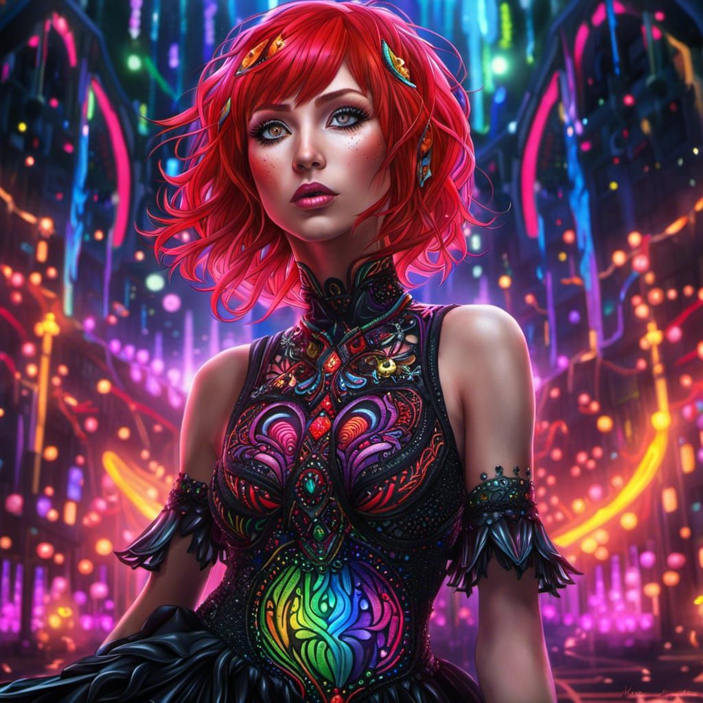 Anime Raver Woman in Neon Forest