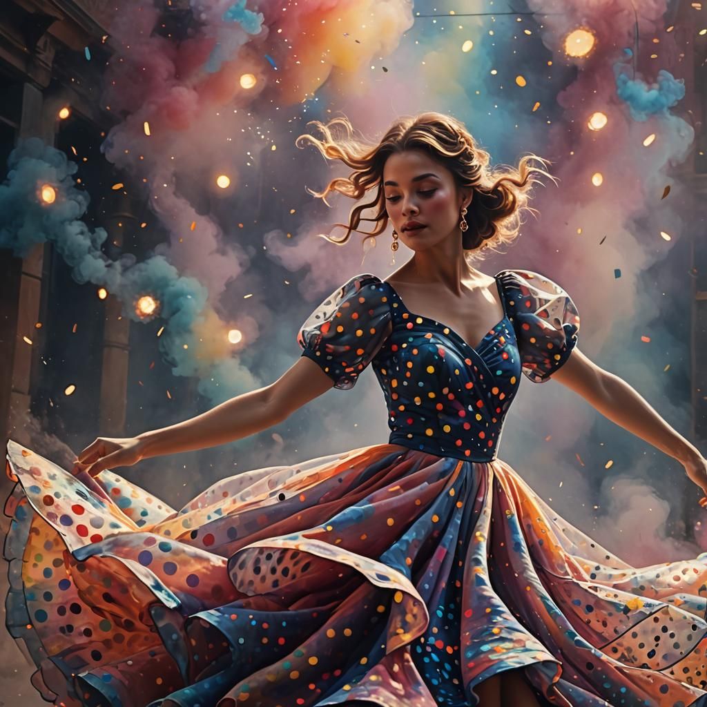 Colorful Polka Dot Dress in Vibrant Oil Painting