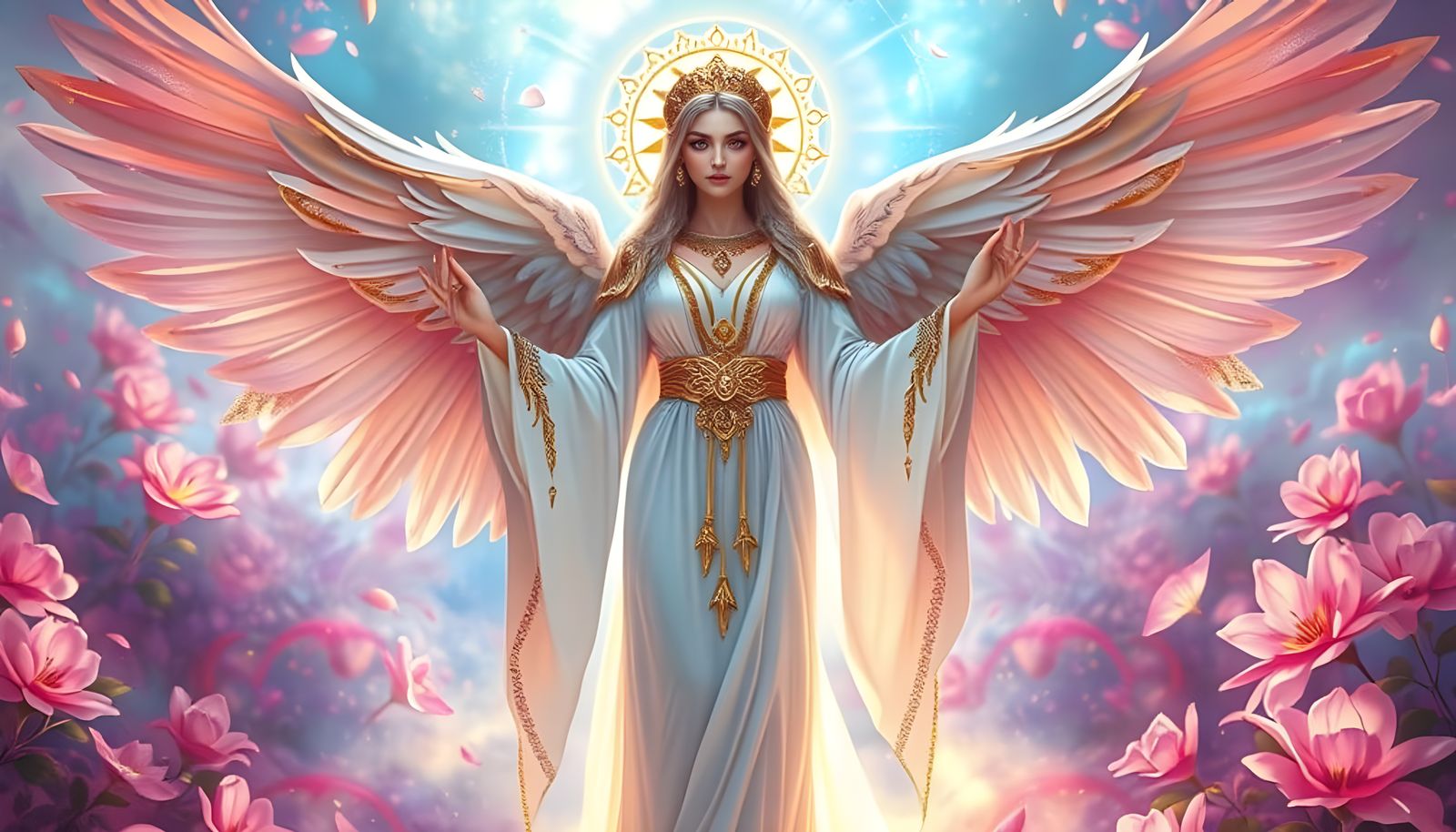 Radiant Goddess-Queen in Ethereal Bloom Realm