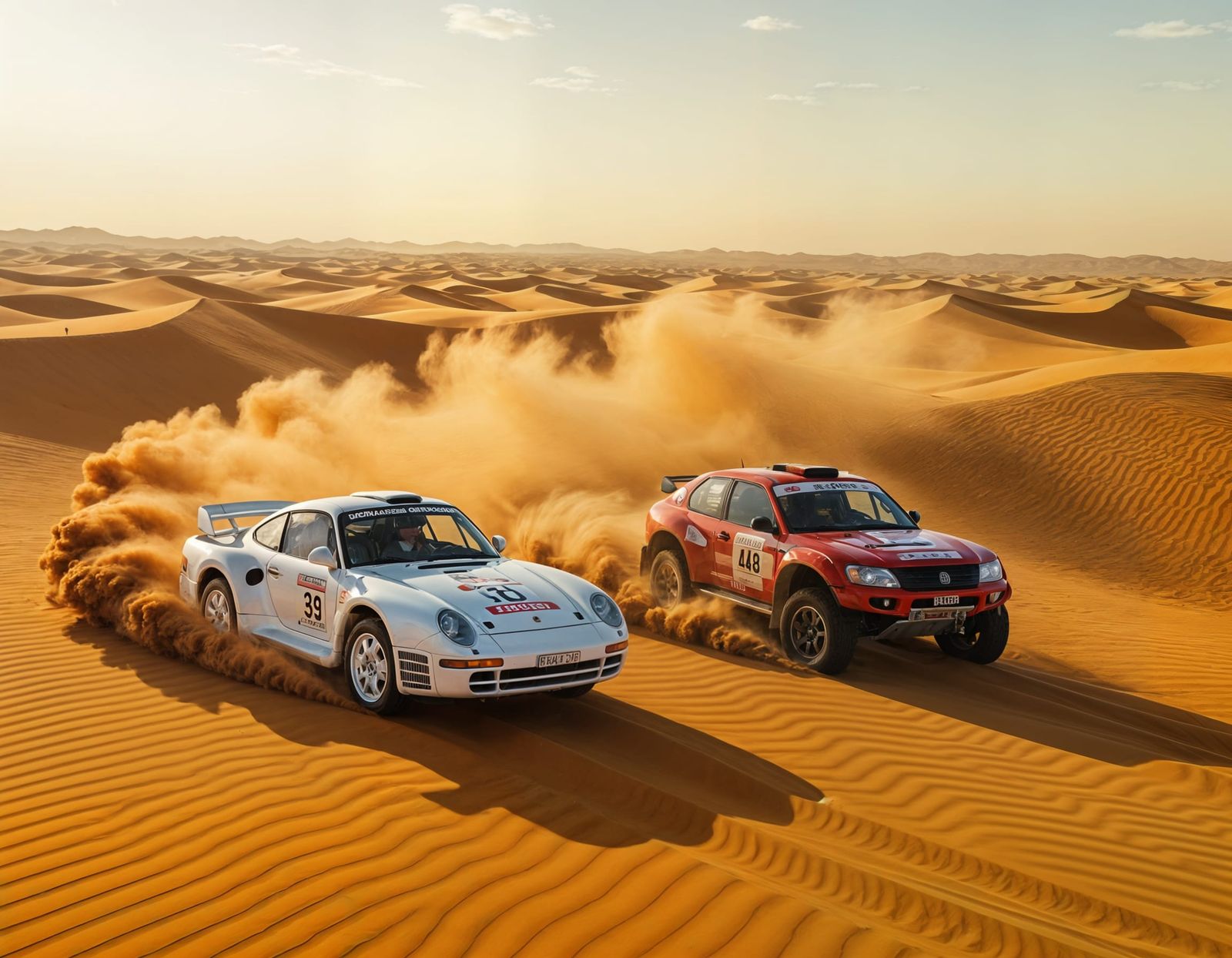 Porsche 959 & Pajero Evo Rally Cars in Sahara Desert