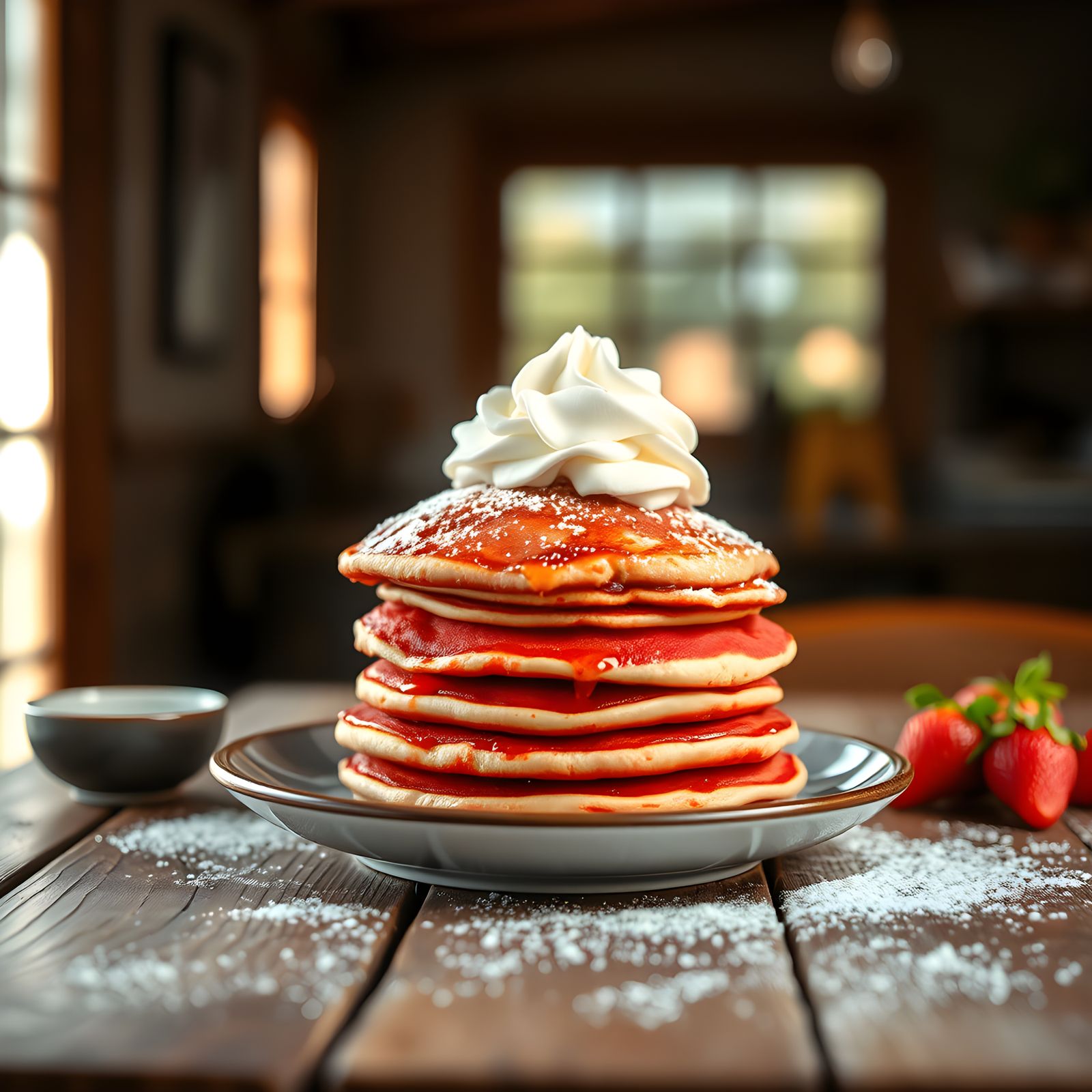 Red Velvet Pancakes in Professional Photography Style