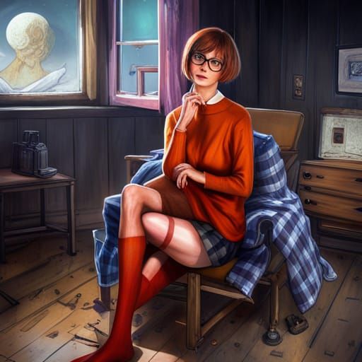 Velma Dinkly in Haunted Cabin: Hyperrealistic Portrait
