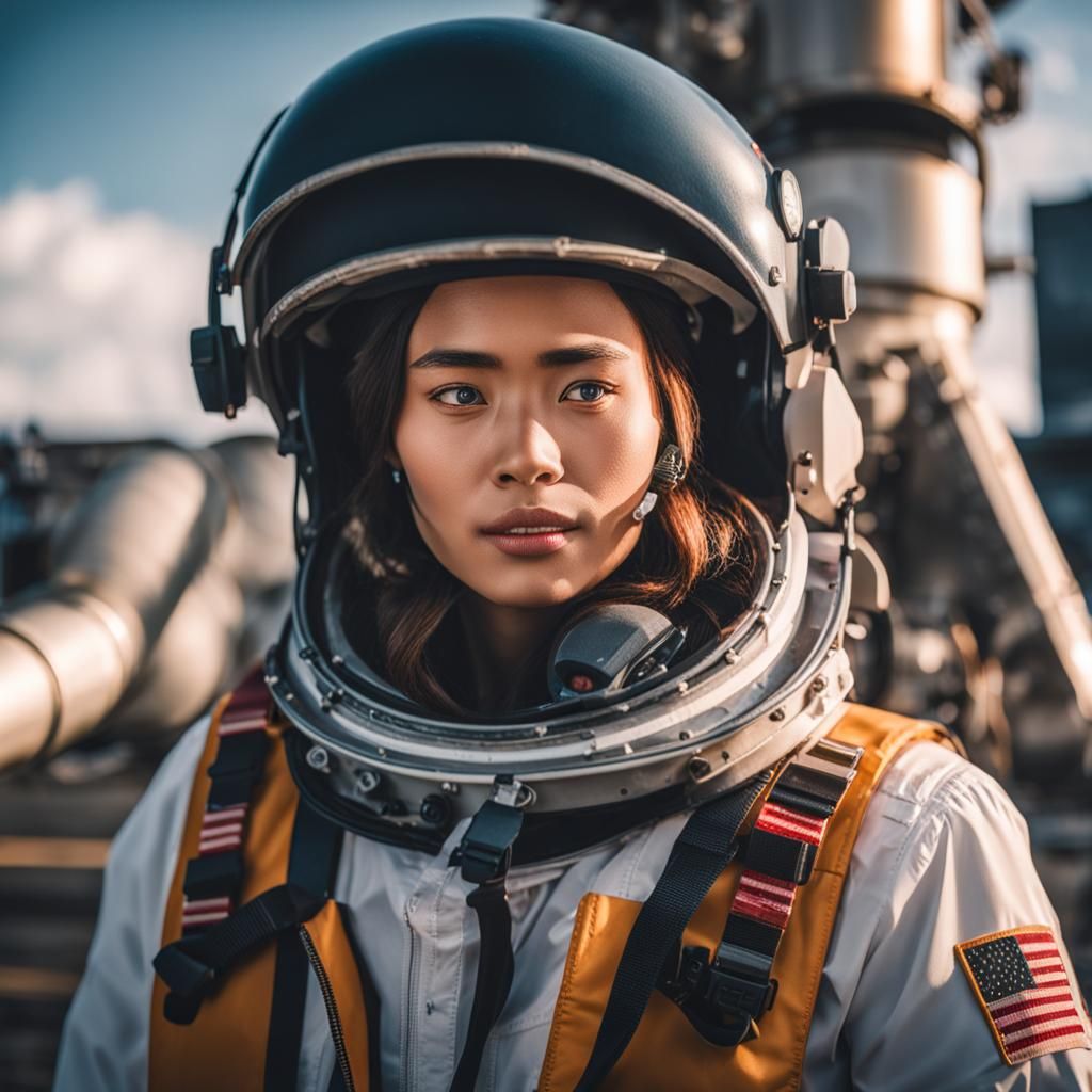 Woman Rocket Pilot Launching in Cinematic Photo