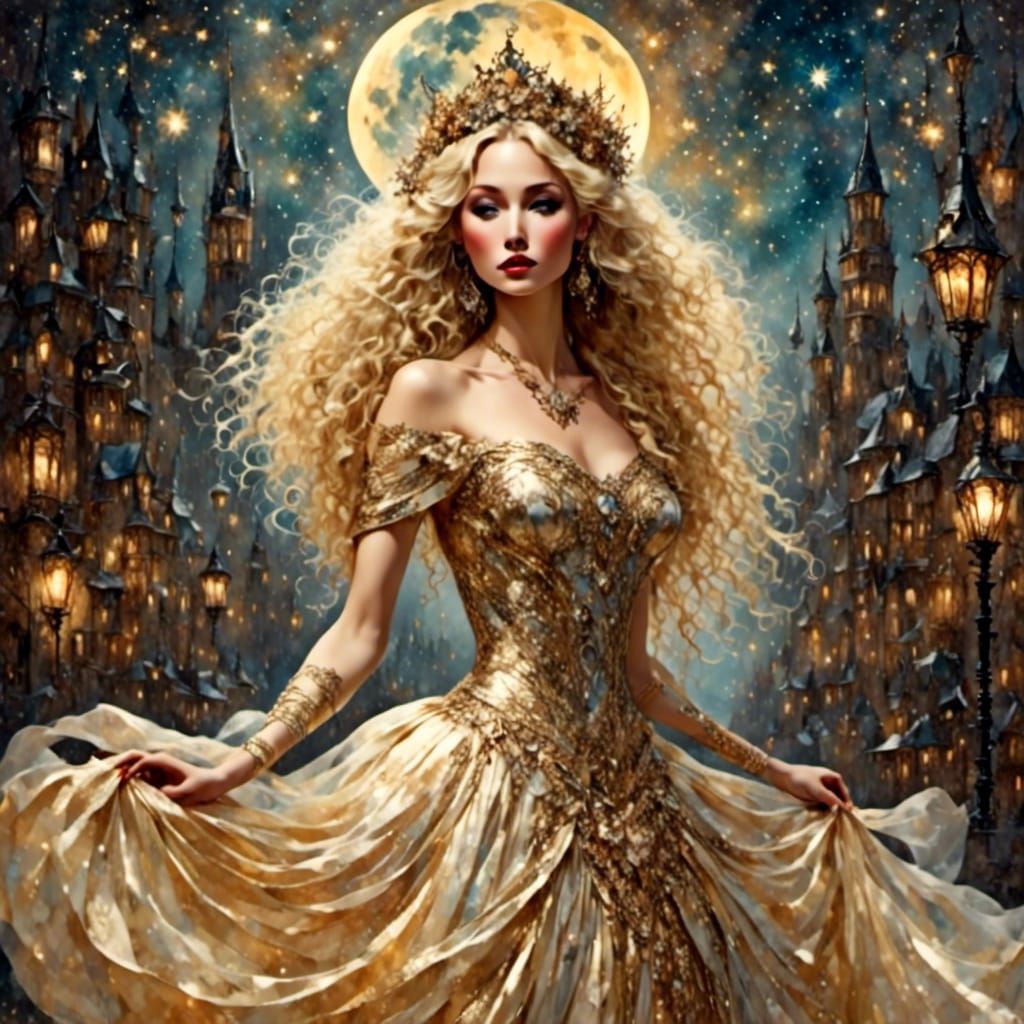 Fantasy Fairy Princess in Starry Cityscape