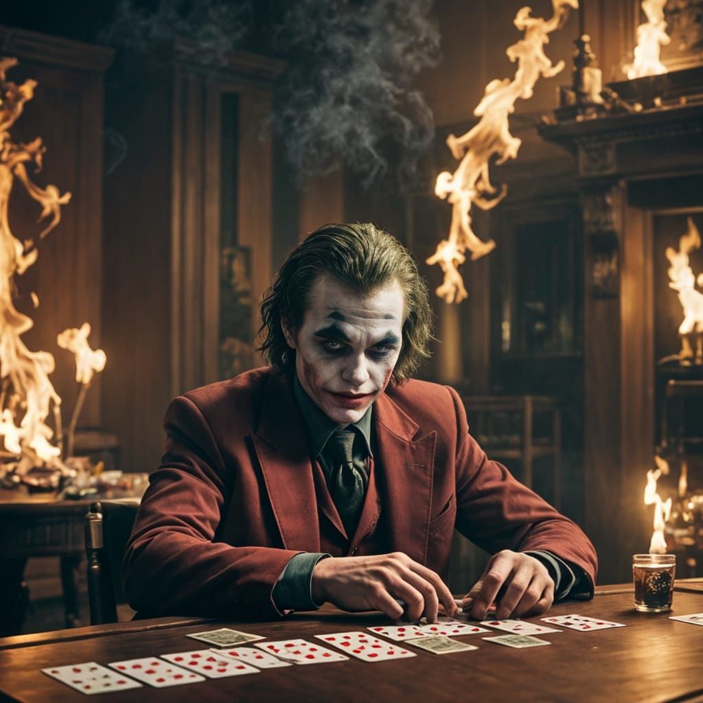 Joker at Poker Table in Cinematic Still