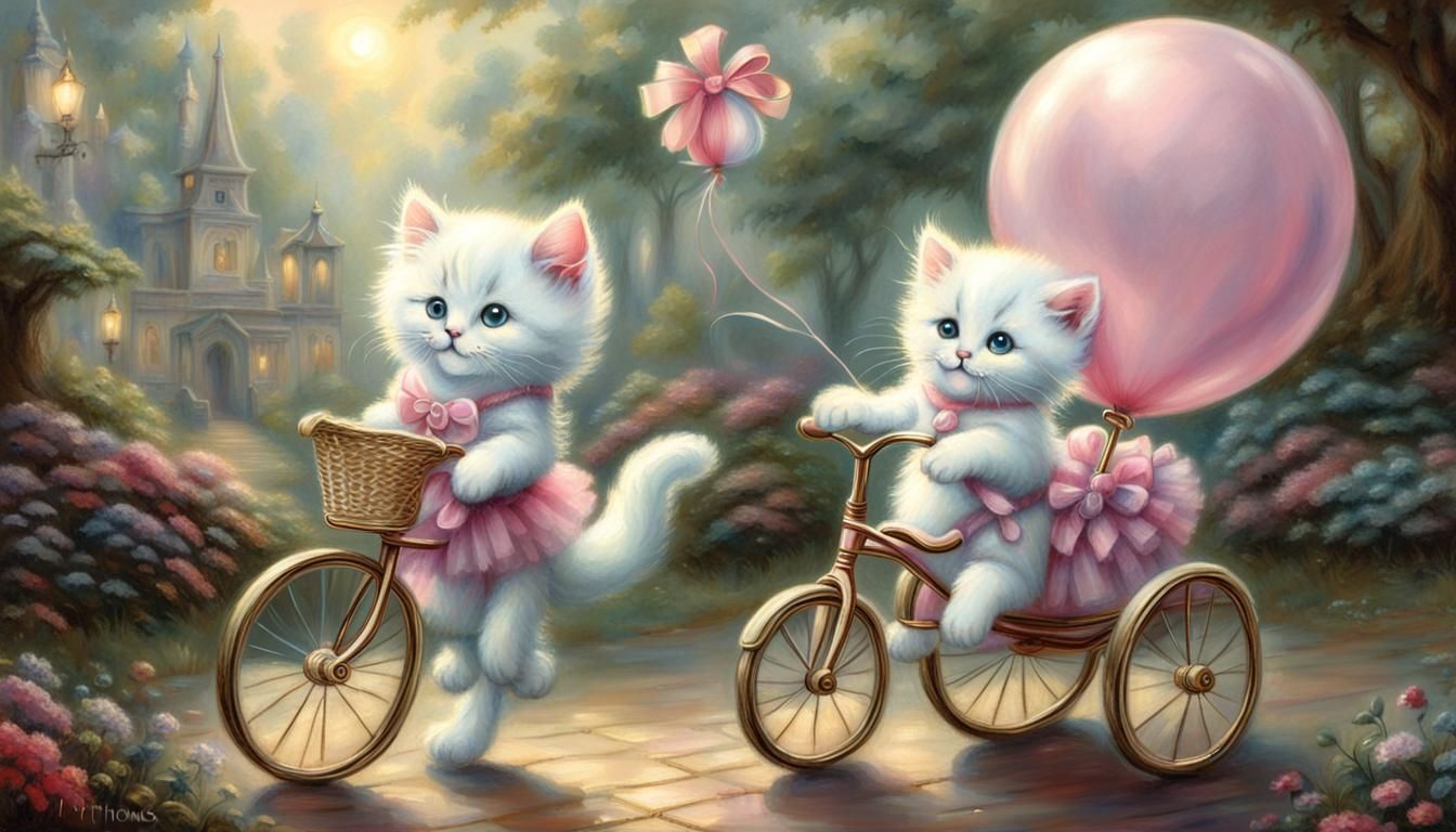 Kitten in Tutu Rides Tricycle: Ethereal Fantasy