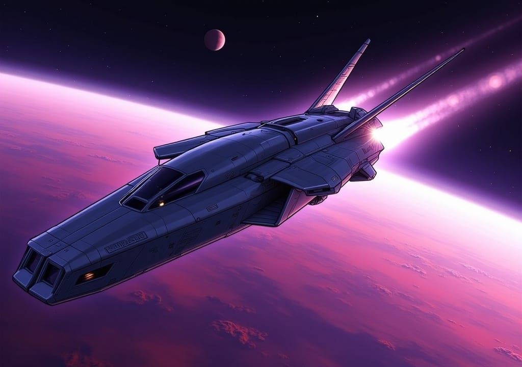 Cel-Shaded Shuttle Starship in Minimalist Style