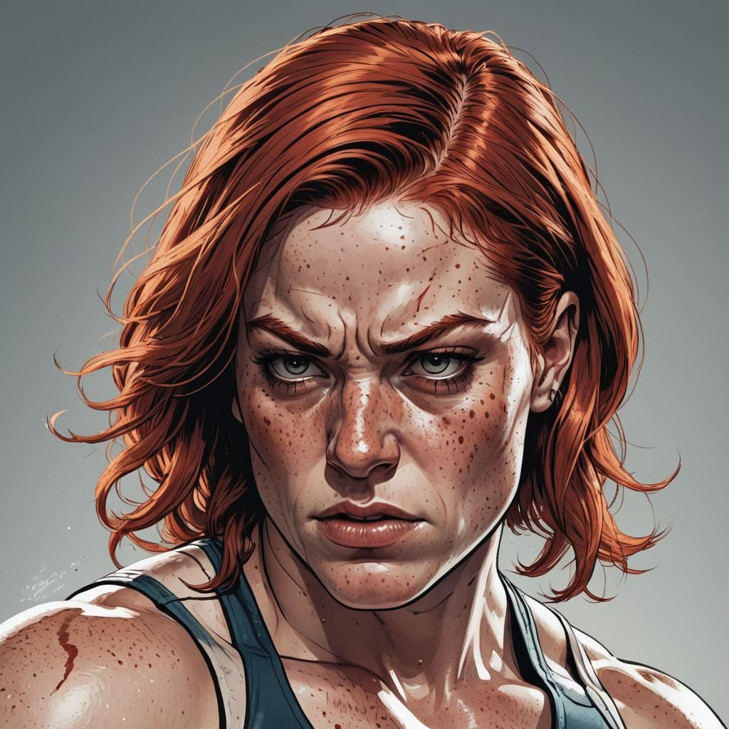 Intense Female Wrestler Portrait in Comic Book Style