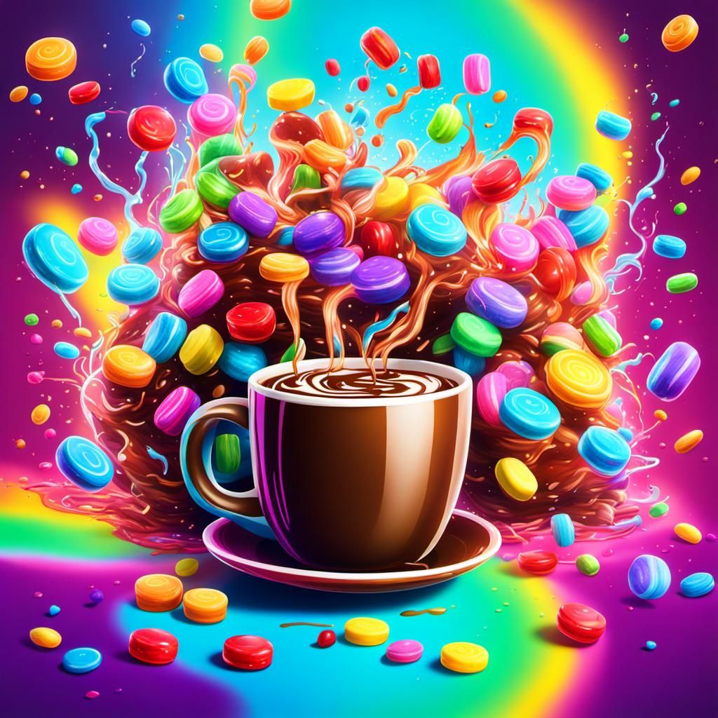 Neon Coffee Mugs in Candy Art Style