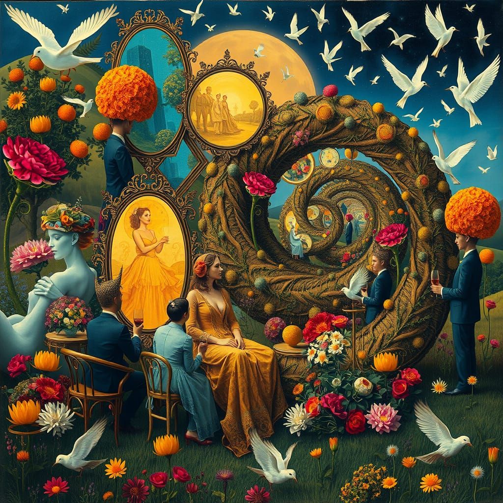 Surreal Garden Party in a Dreamlike Fantasy Style