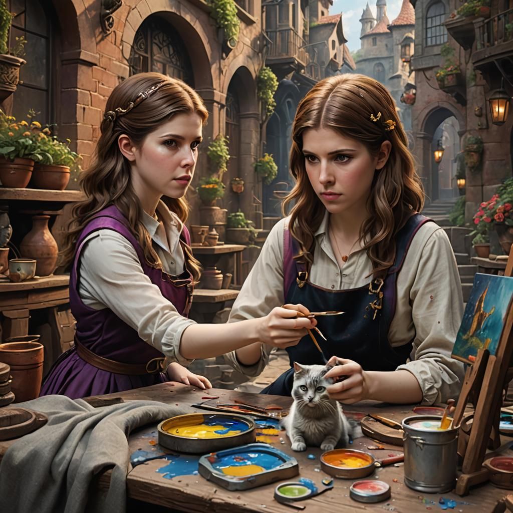 Woman Teaches Cat to Paint: Fantasy Concept Art