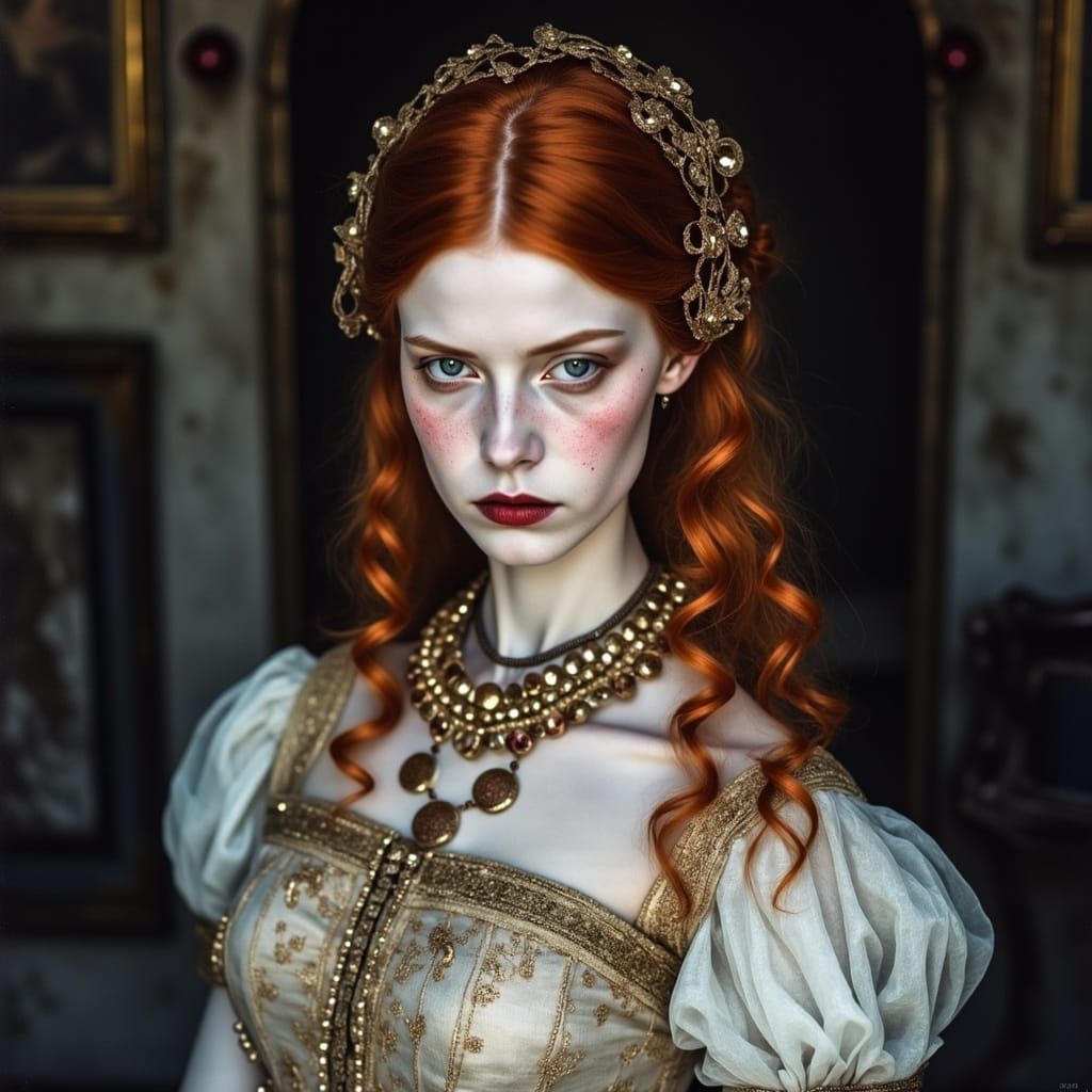 Baroque Lady in 17th Century Attire with Volumetric Lighting