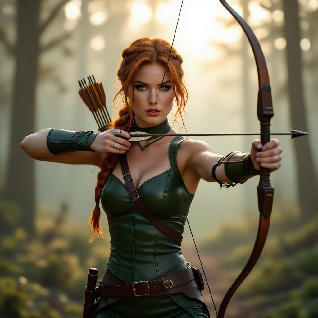 Celtic Hunt Goddess with Panther in Misty Forest