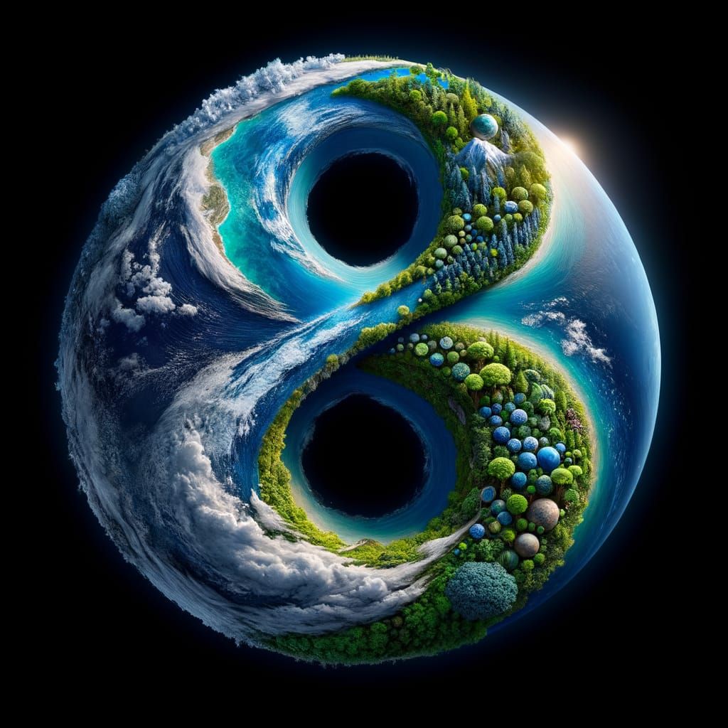 Earth Transformed into an Eight Shape with Ocean and Nature