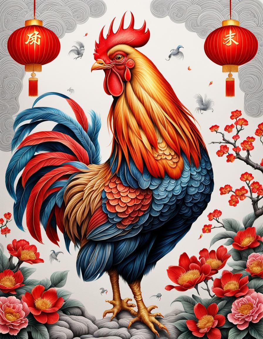 Chinese New Year Rooster in Traditional Style
