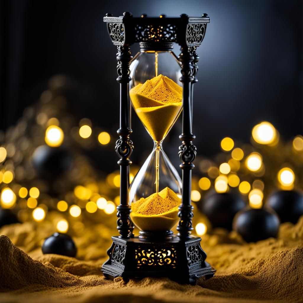 Ornate Hufflepuff Hourglass with Flowing Yellow Sand