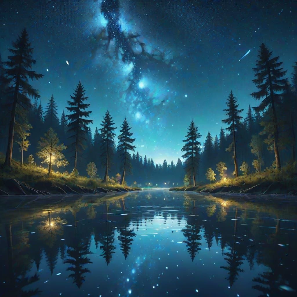 Dreamy Forest Glade Under Starry Sky