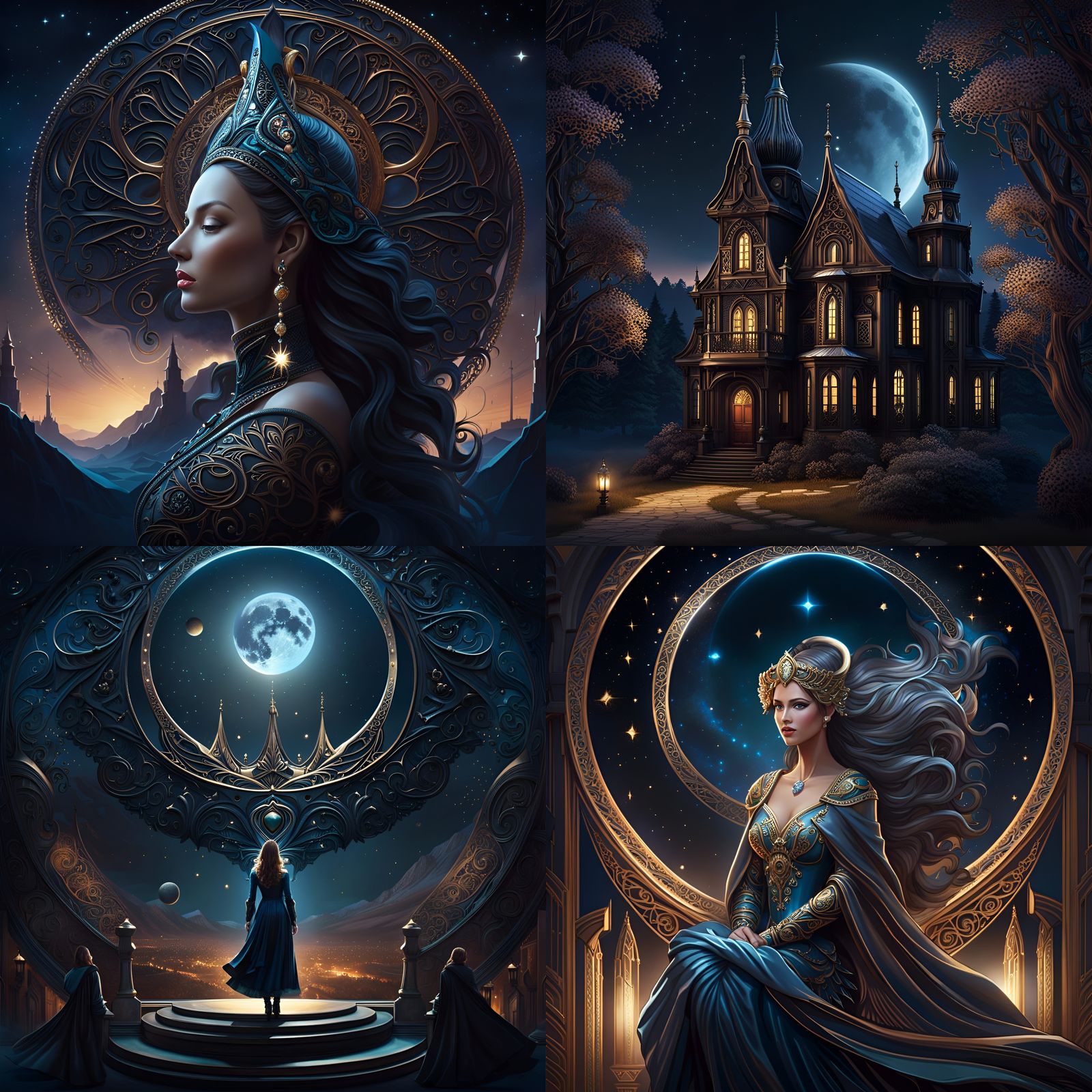 Filigree Moon Witch in Ethereal Night Sky