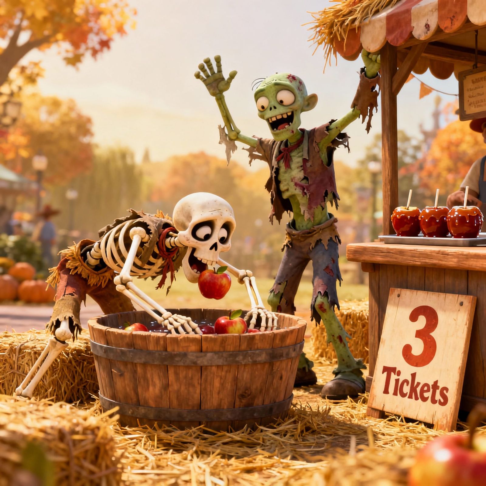 Skeleton Bobs for Apples at Haunted Harvest Festival in Disn...